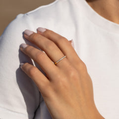 Women Minimalist Half Eternity CZ 18K Yellow Gold Vermeil Silver Wedding Band, Dainty Stacking Ring