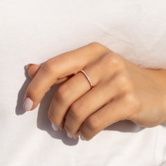 Women Dainty 18K Rose Gold Vermeil Silver Half Eternity Pave CZ Stacking Wedding Band