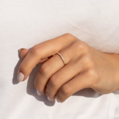 Women Minimalist Half Eternity CZ 18K Yellow Gold Vermeil Silver Wedding Band, Dainty Stacking Ring