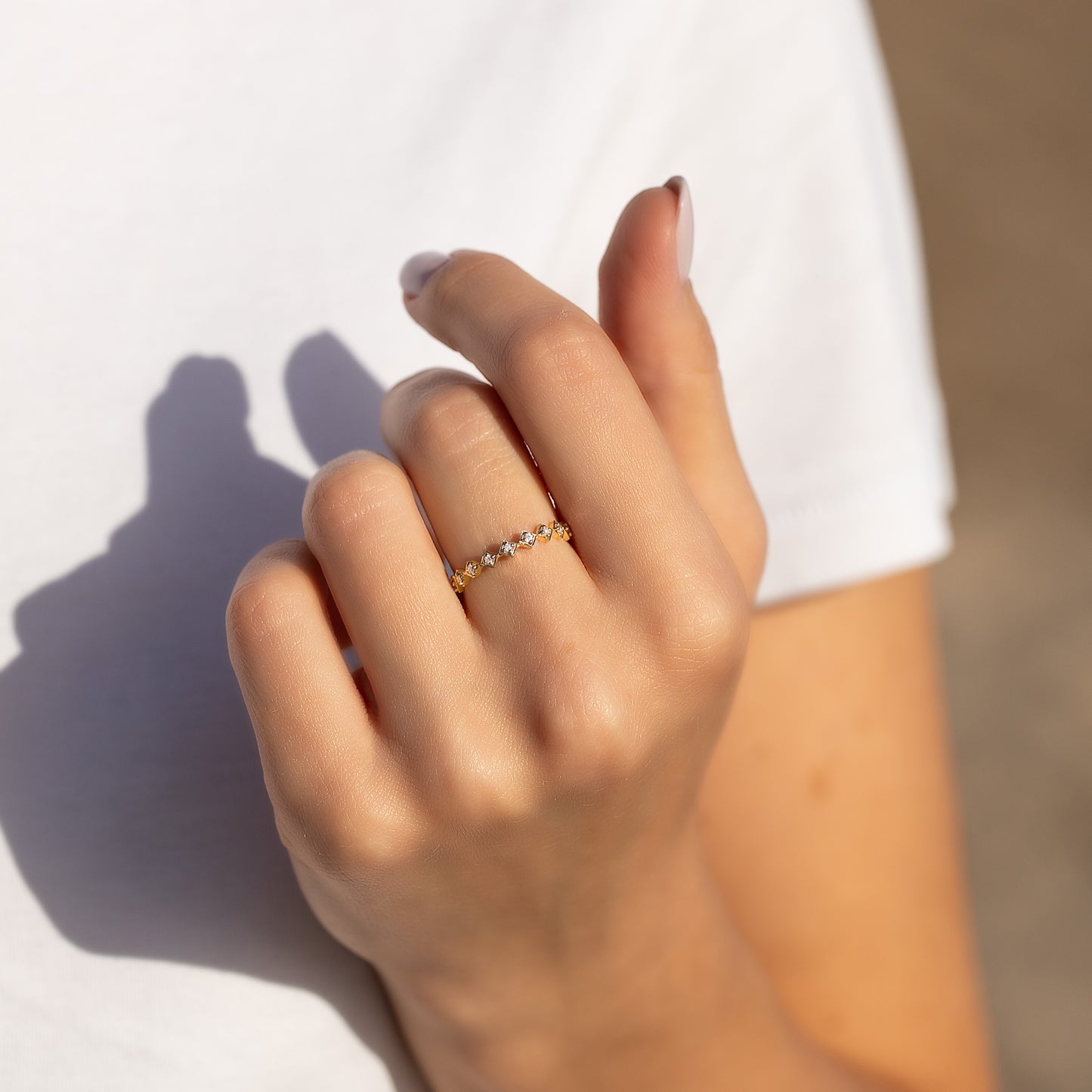Women Dainty 18K Yellow Gold Vermeil SIlver CZ Geometric Stacking Ring