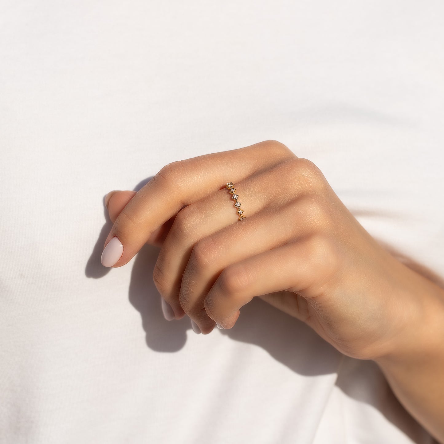 Women Dainty 18K Yellow Gold Vermeil SIlver CZ Geometric Stacking Ring
