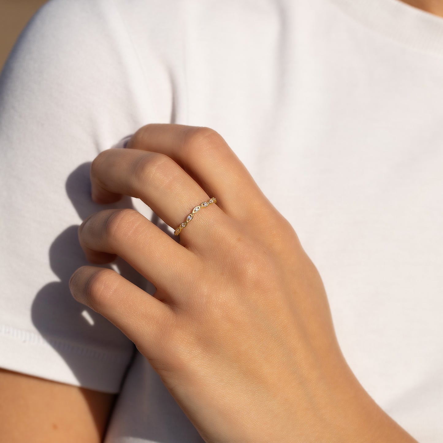Dainty Minimalist 18k Yellow Gold Vermeil Silver Chevron Wedding Band, Curved Stacking Ring