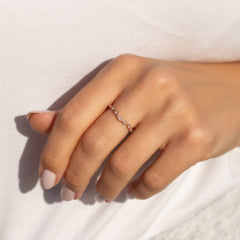 Women Art Deco Style 18K Rose Gold Vermeil Silver Half Eternity CZ Chevron Curved Stackable Wedding Band