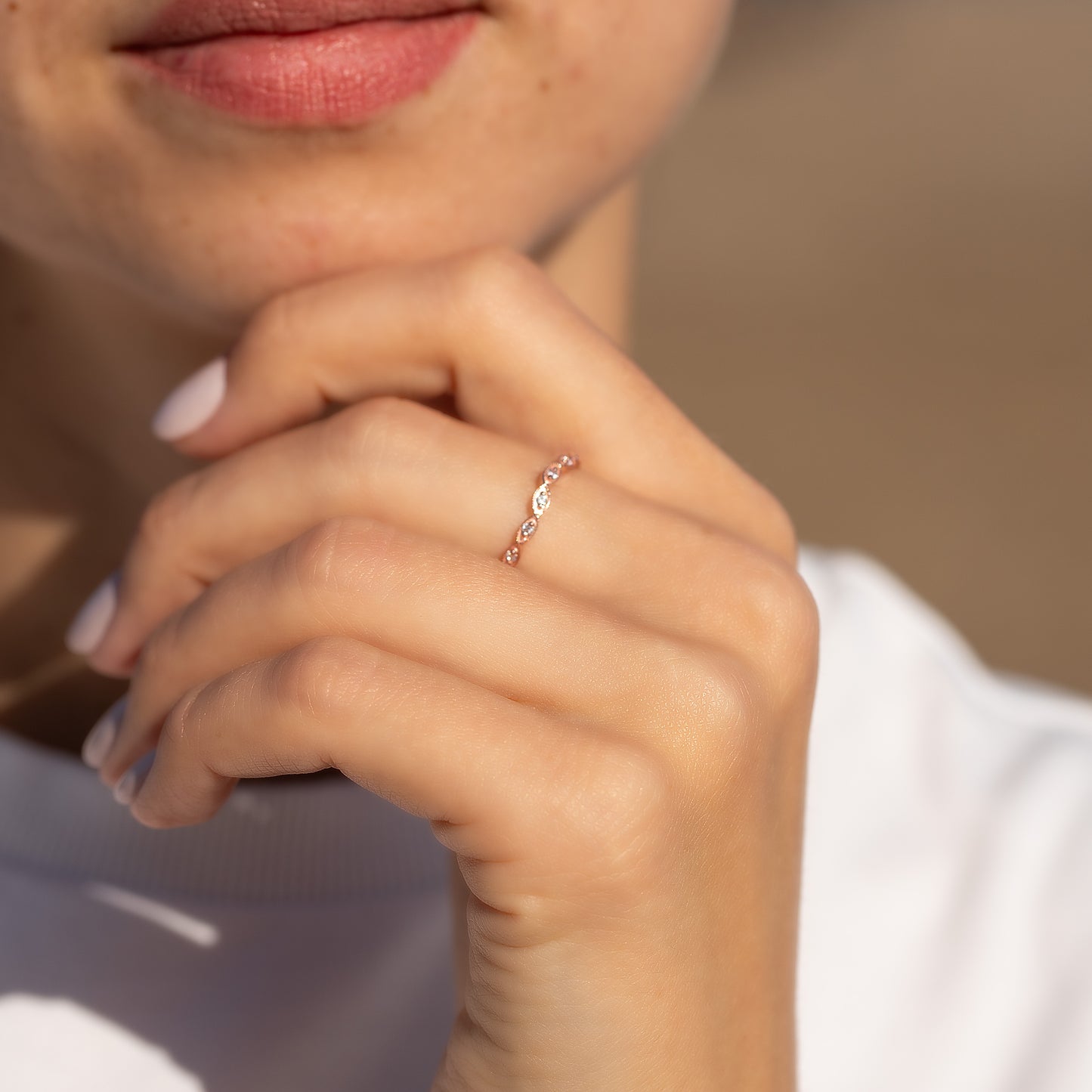 Women Art Deco Style 18K Rose Gold Vermeil Silver Half Eternity CZ Chevron Curved Stackable Wedding Band