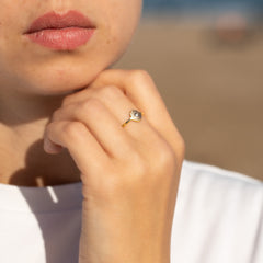 Women Dainty 18K Yellow Gold Vermeil Silver Protection Hamsa Hand Ring