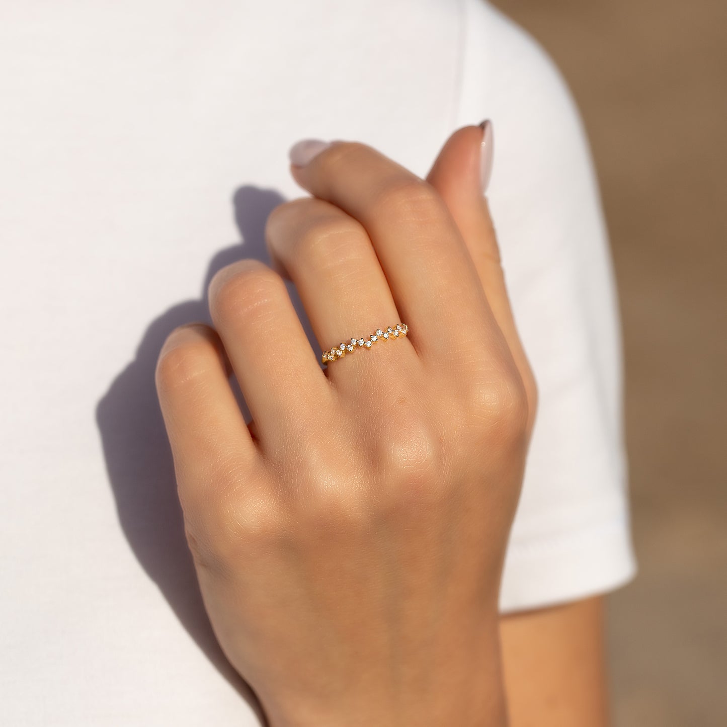 Women Dainty Minimalist 18K Yellow Gold Vermeil Cluster CZ Stacking Ring or Wedding Band