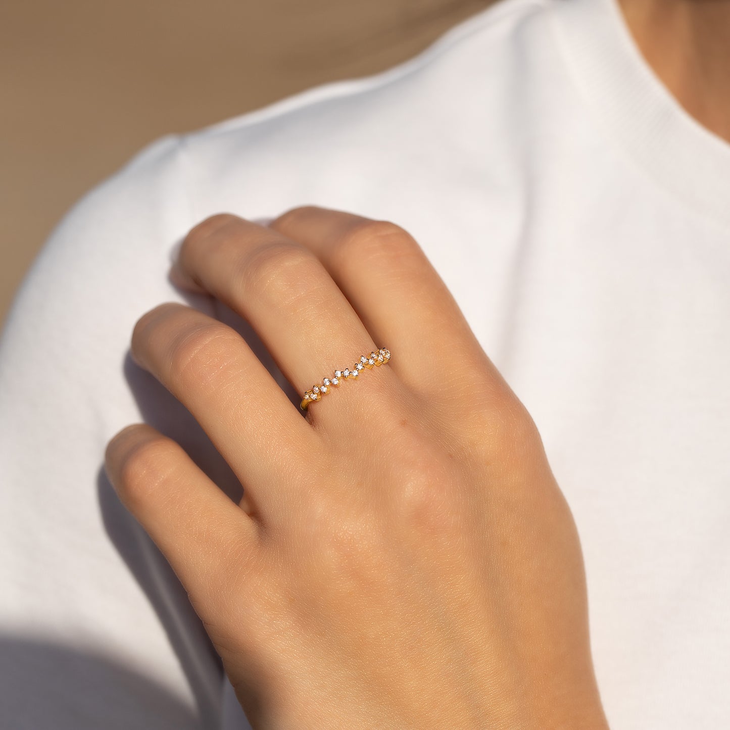Women Dainty Minimalist 18K Yellow Gold Vermeil Cluster CZ Stacking Ring or Wedding Band