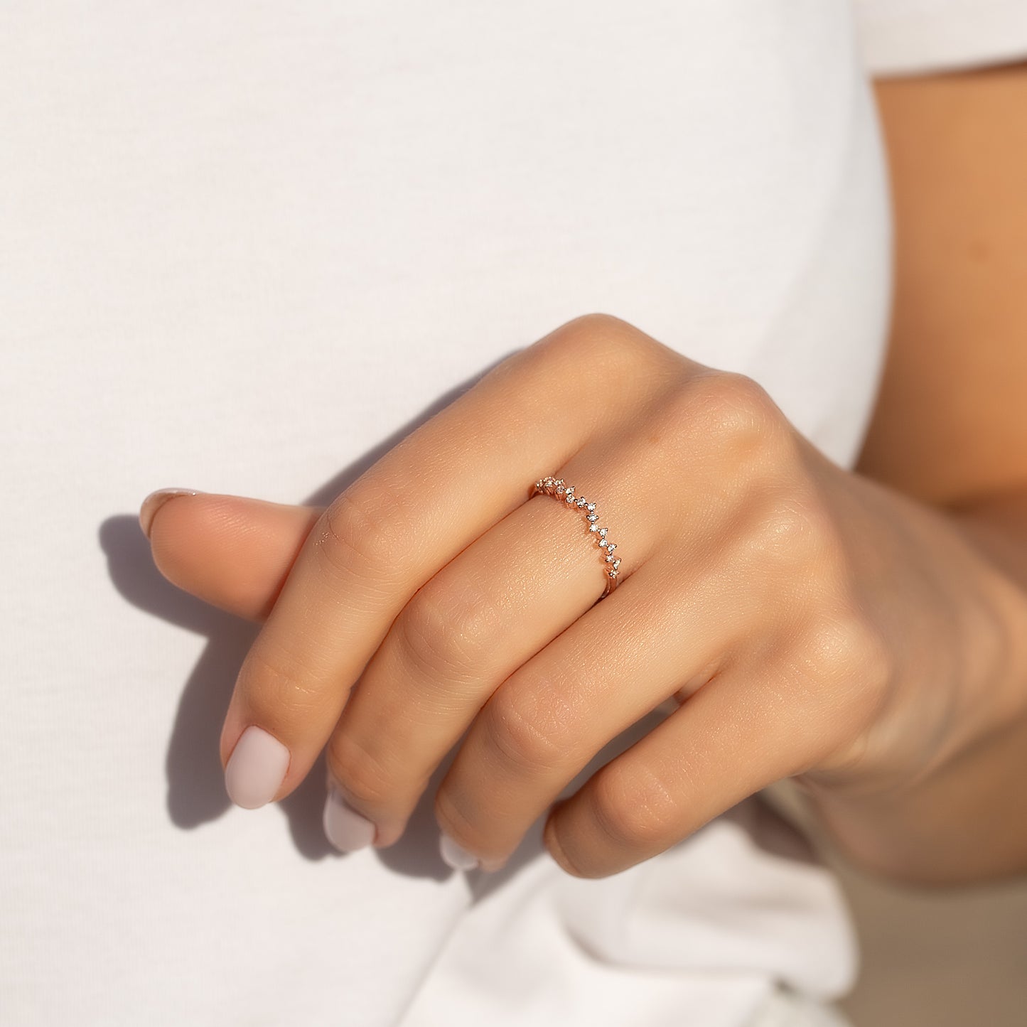 Women Minimalist Delicate 18K Rose Gold Vermeil Silver Cluster CZ Wedding Band