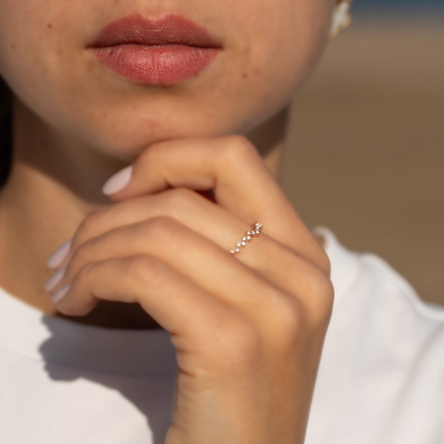Women Minimalist Delicate 18K Rose Gold Vermeil Silver Cluster CZ Wedding Band