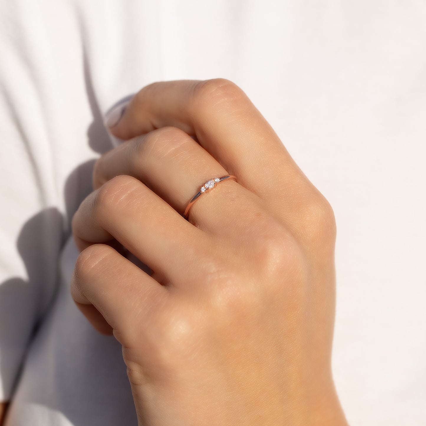 Women Minimalist Dainty 18K Rose Gold Vermeil Silver Oval CZ Promise Ring