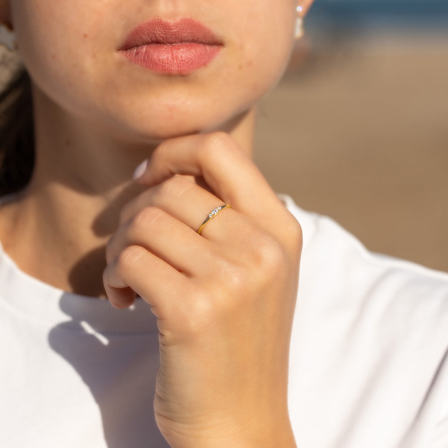 Dainty 18k Yellow Gold Vermeil Silver 3 Stone Oval CZ Promise Ring for Her