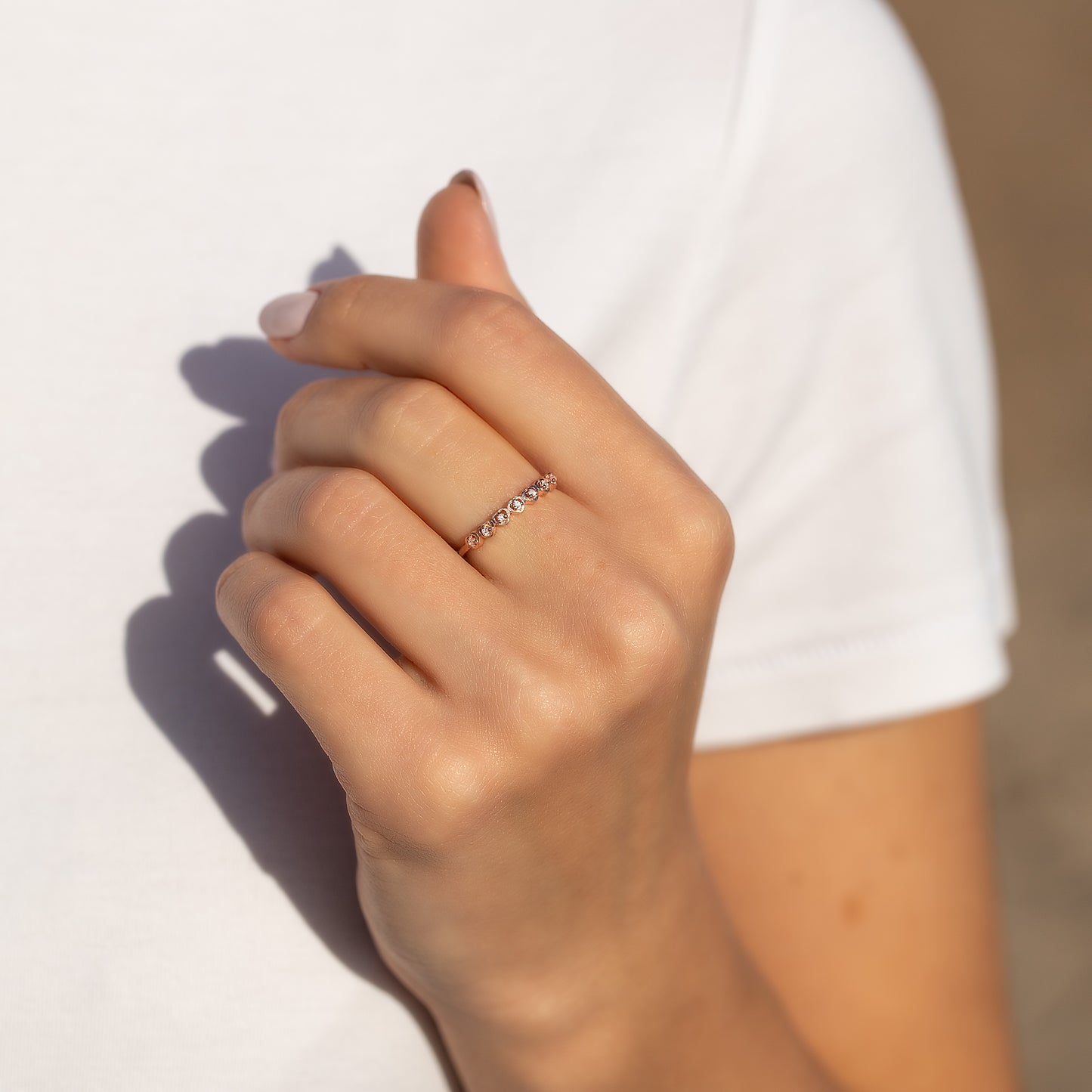 Women Delicate 18K Rose Gold Vermeil Silver CZ Heart Wedding Band