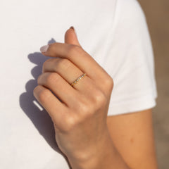 Dainty Minimalist 18K Yellow Gold Vermeil Silver CZ Heart Wedding Band for Her