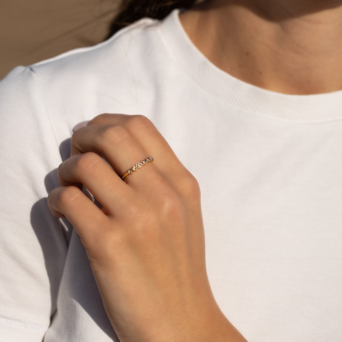 Dainty Minimalist 18K Yellow Gold Vermeil Silver CZ Heart Wedding Band for Her