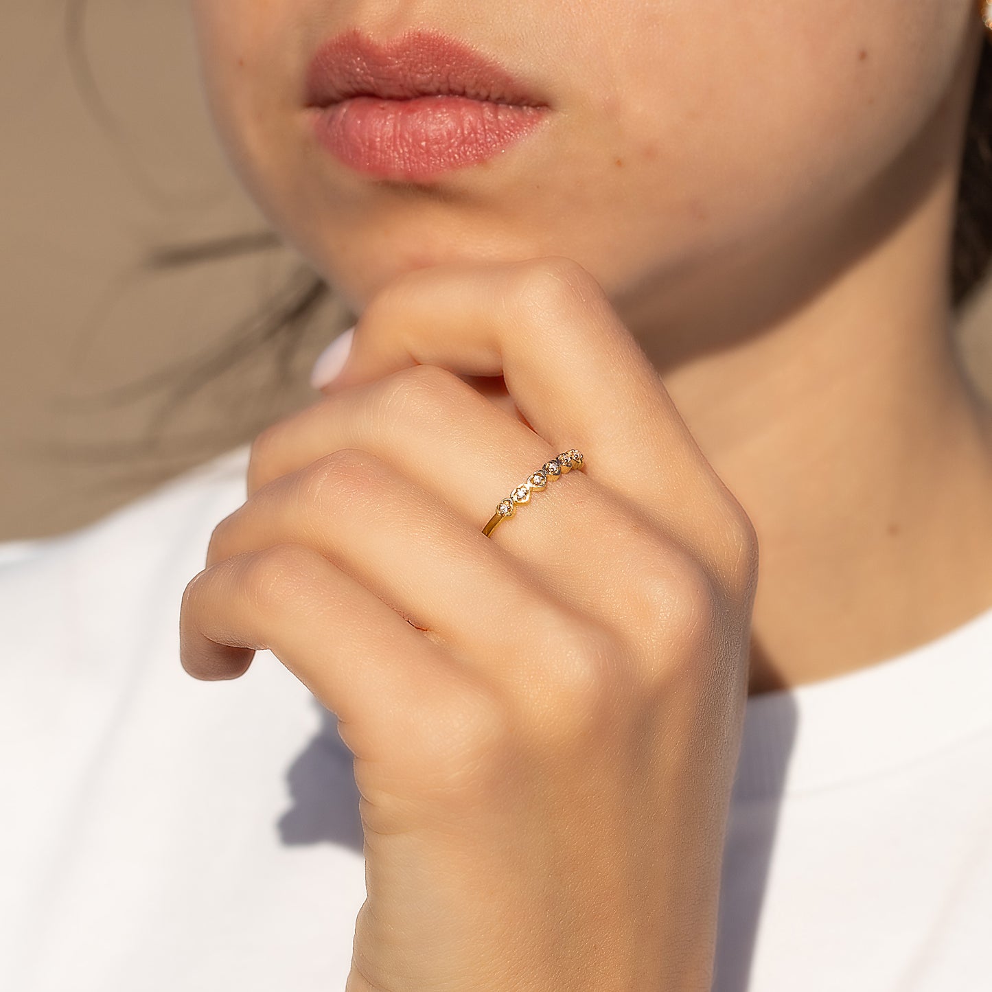 Dainty Minimalist 18K Yellow Gold Vermeil Silver CZ Heart Wedding Band for Her