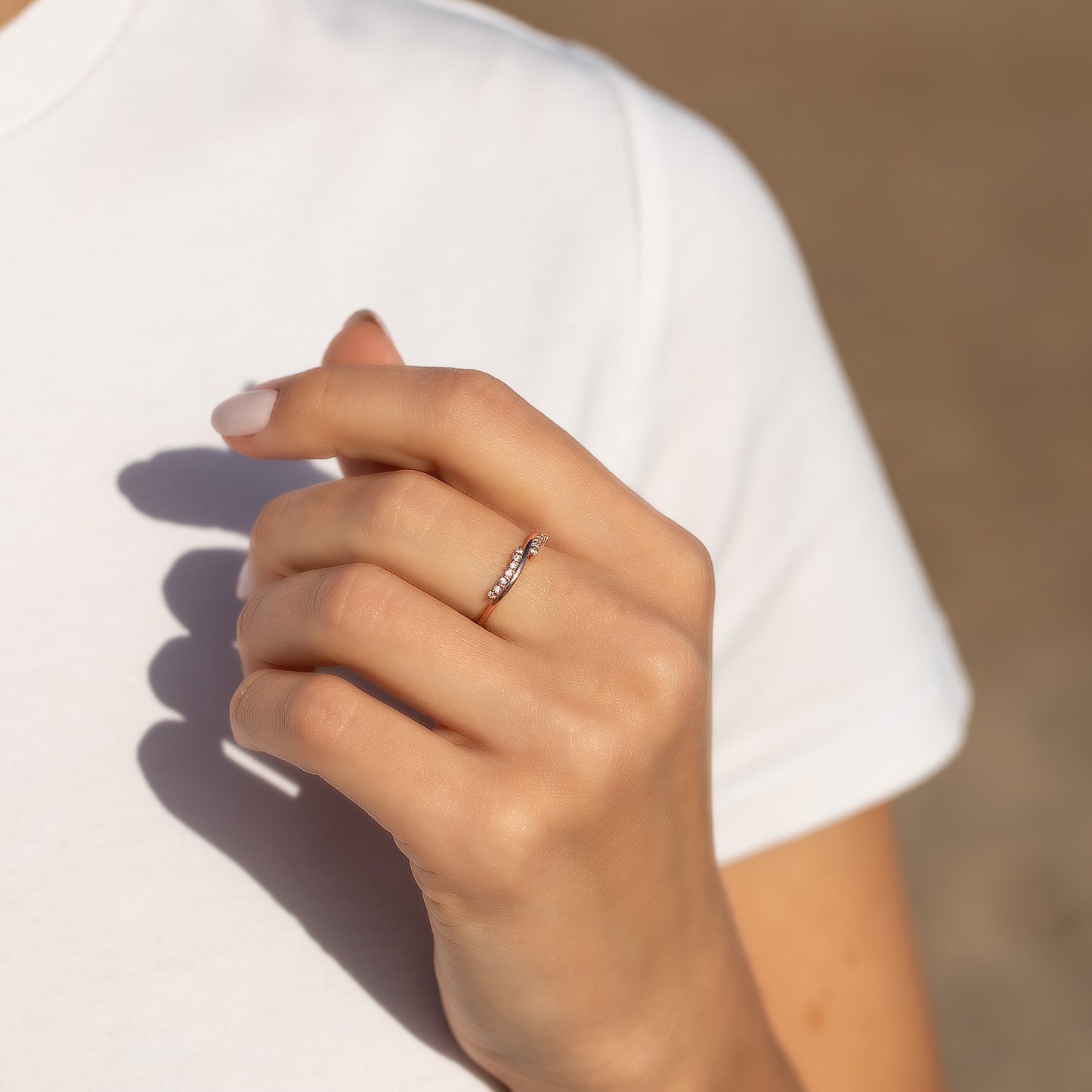 Women Minimalist 18K Rose Gold Vermeil Silver CZ Stacking Ring