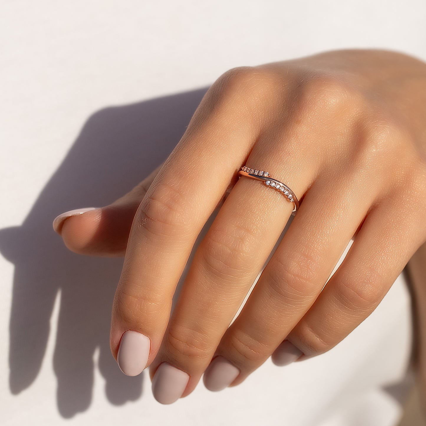 Women Minimalist 18K Rose Gold Vermeil Silver CZ Stacking Ring