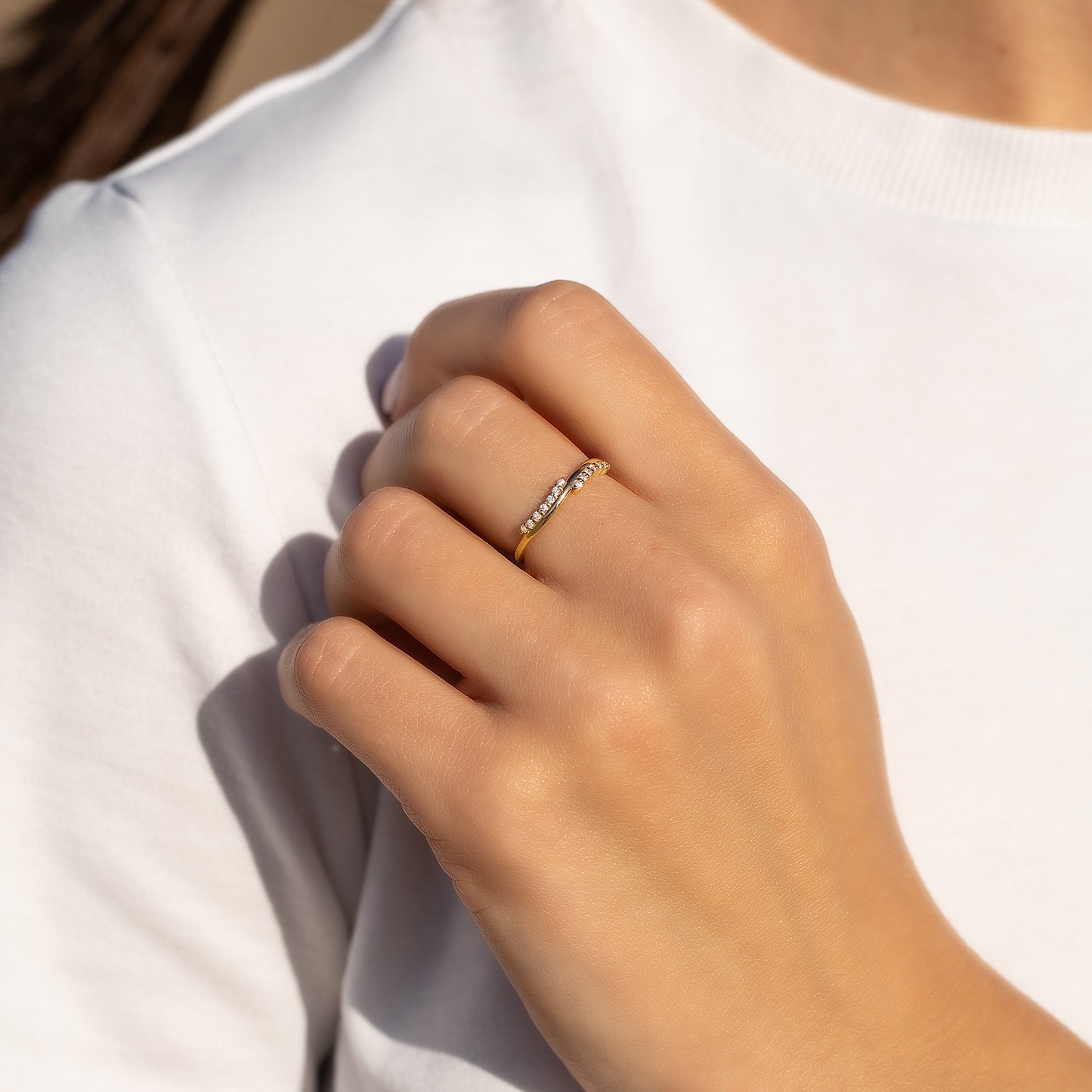 Women Minimalist 18K Gold Vermeil Silver CZ Wedding Band
