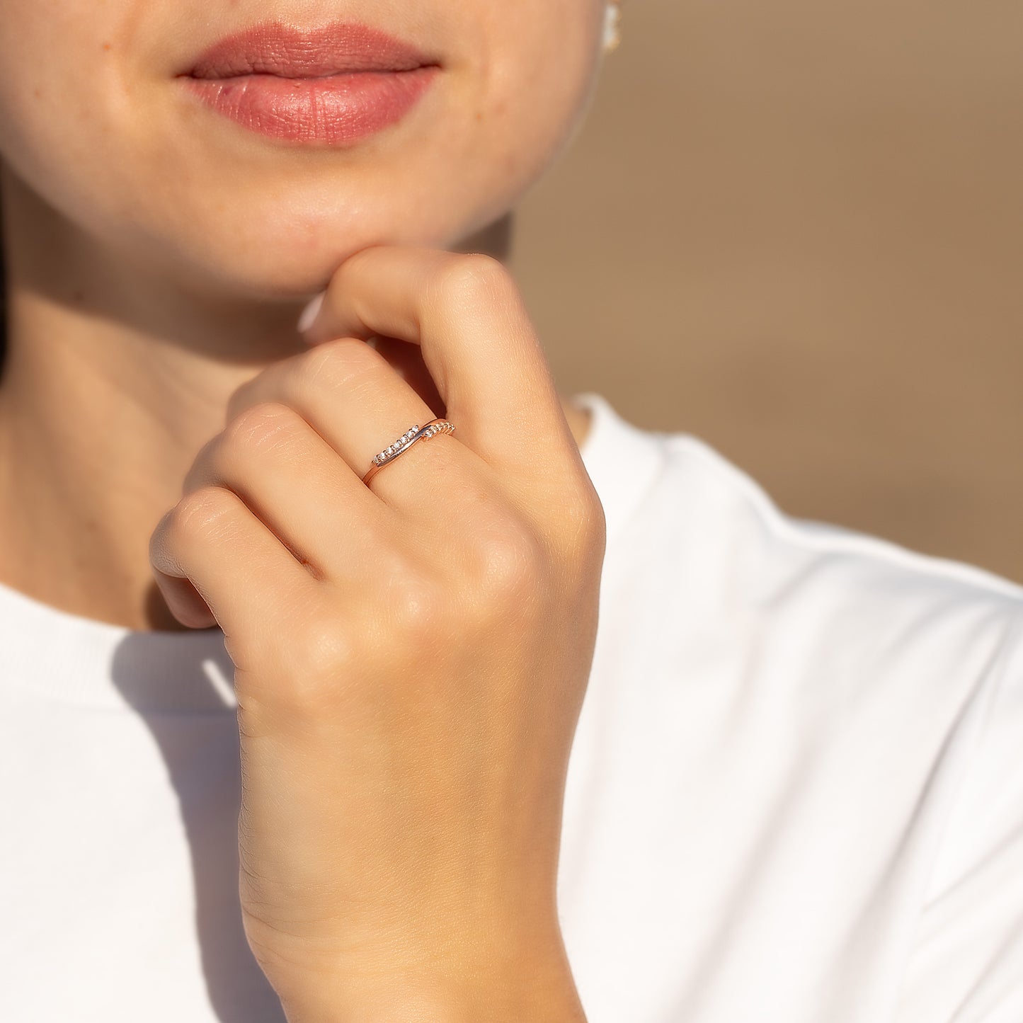 Women Minimalist 18K Rose Gold Vermeil Silver CZ Stacking Ring