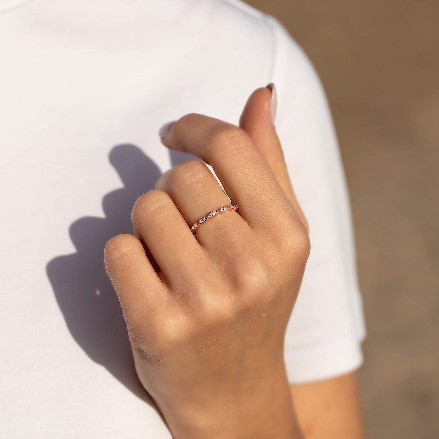 Minimalist 18k Rose Gold Vermeil Half Eternity CZ Wedding Band or Stacking Ring
