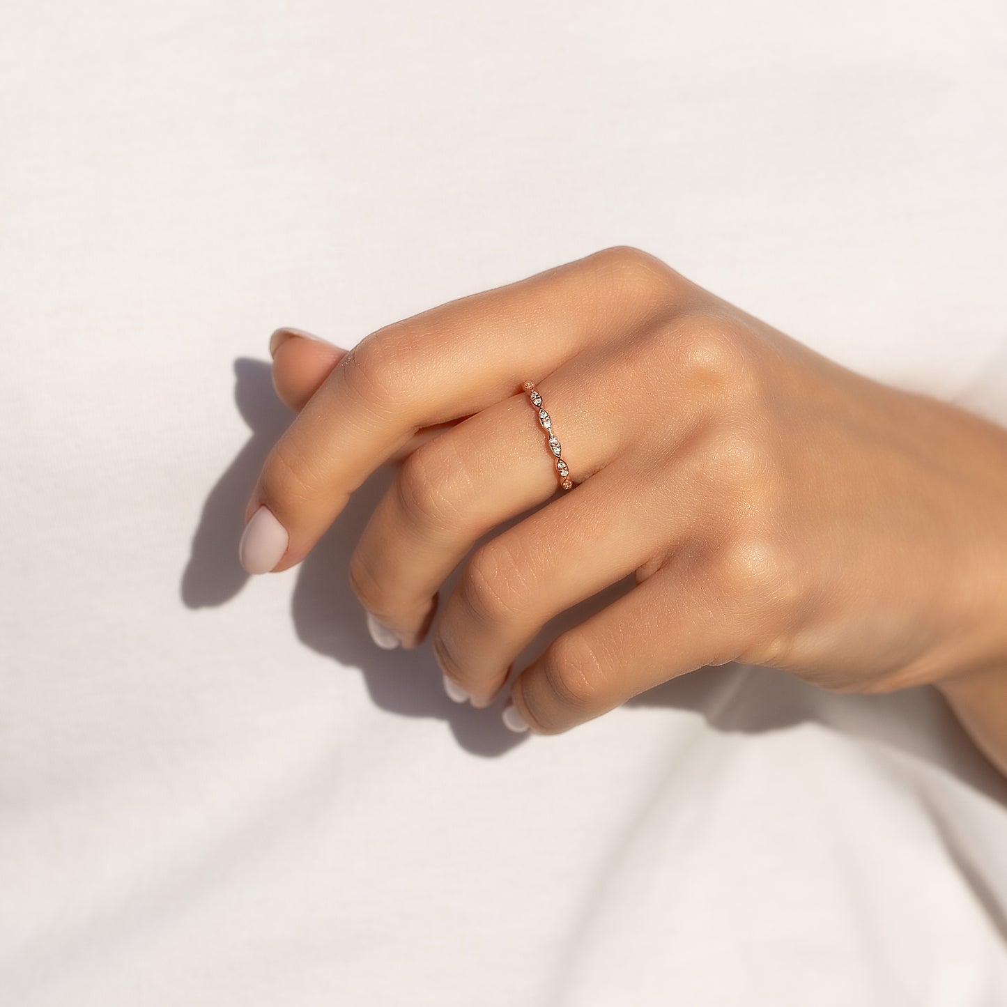 Minimalist 18k Rose Gold Vermeil Half Eternity CZ Wedding Band or Stacking Ring
