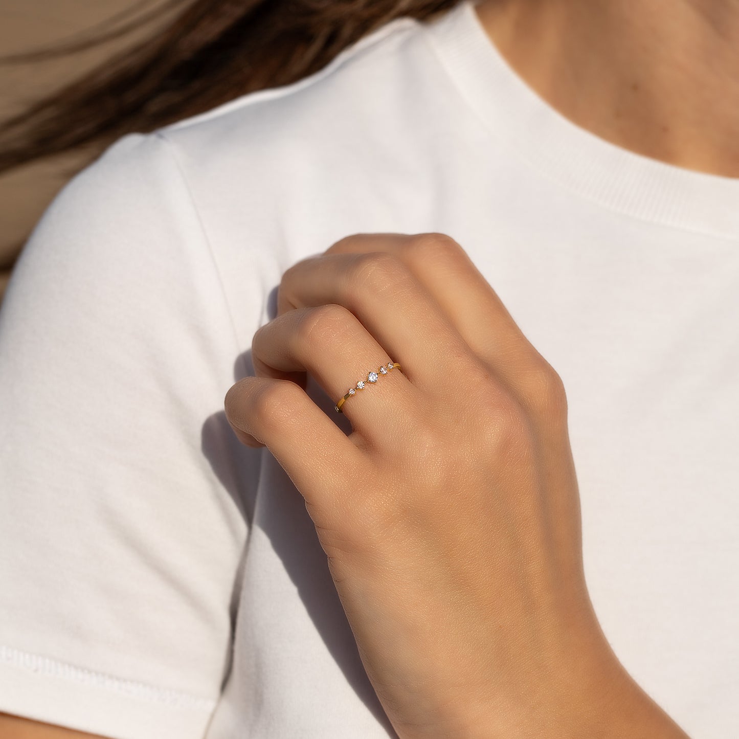Minimalist Dainty 18K Yellow Gold Vermeil CZ Promise Ring for Her