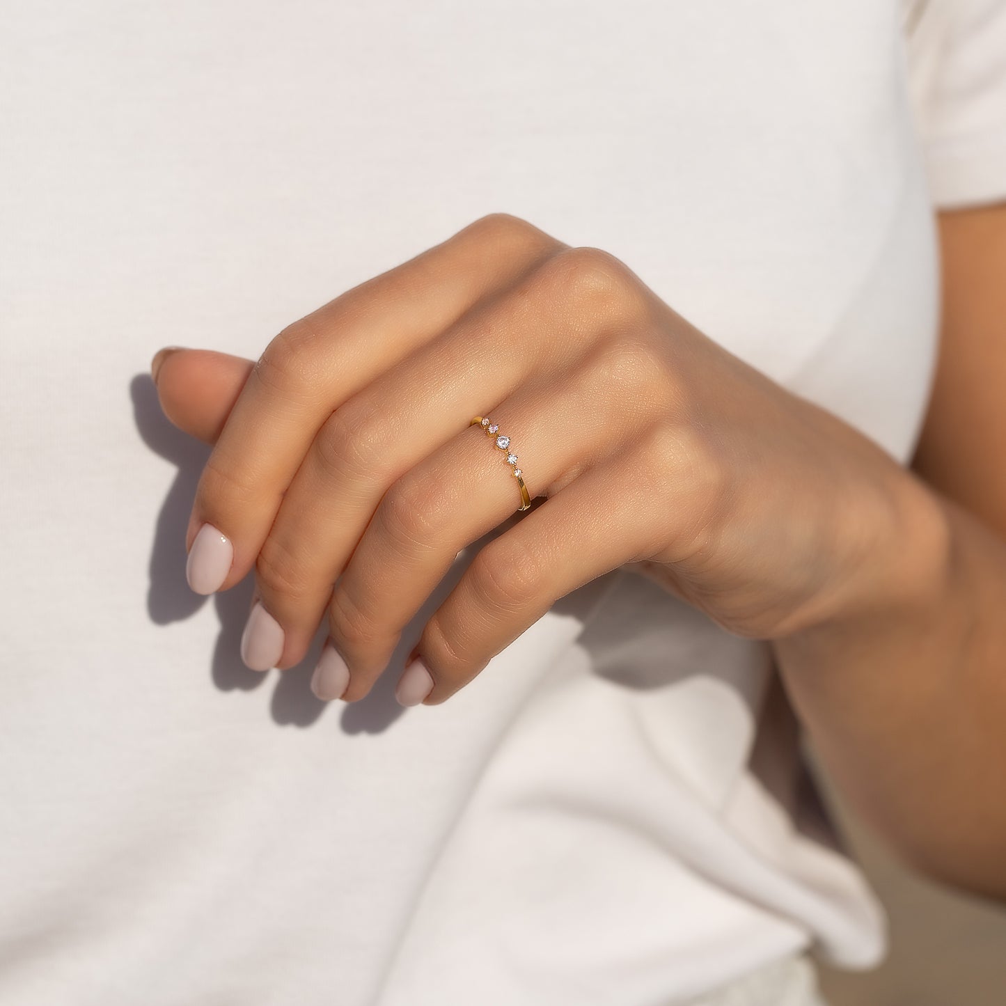 Minimalist Dainty 18K Yellow Gold Vermeil CZ Promise Ring for Her