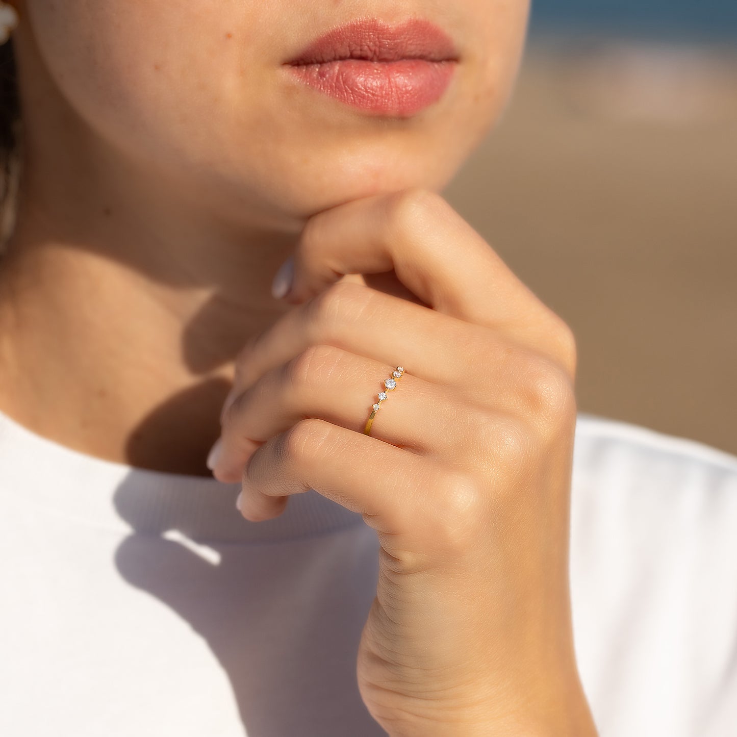 Minimalist Dainty 18K Yellow Gold Vermeil CZ Promise Ring for Her