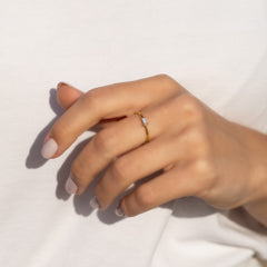 Dainty Minimalist 18k Vermeil Gold Filled Silver Baguette CZ Solitaire Promise Ring for Her