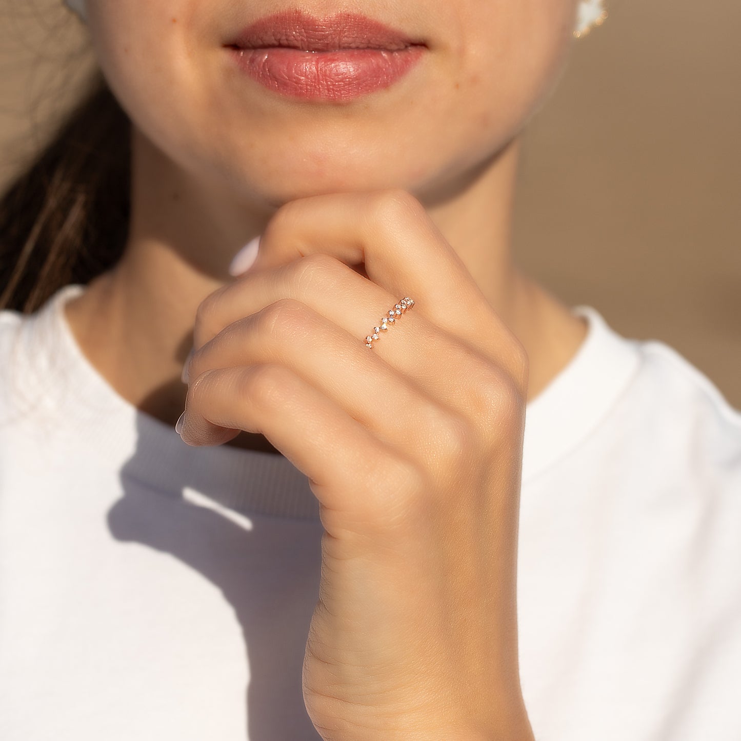 Dainty Minimalist 18k Rose Gold Vermeil Silver CZ Cluster Wedding Band for Her