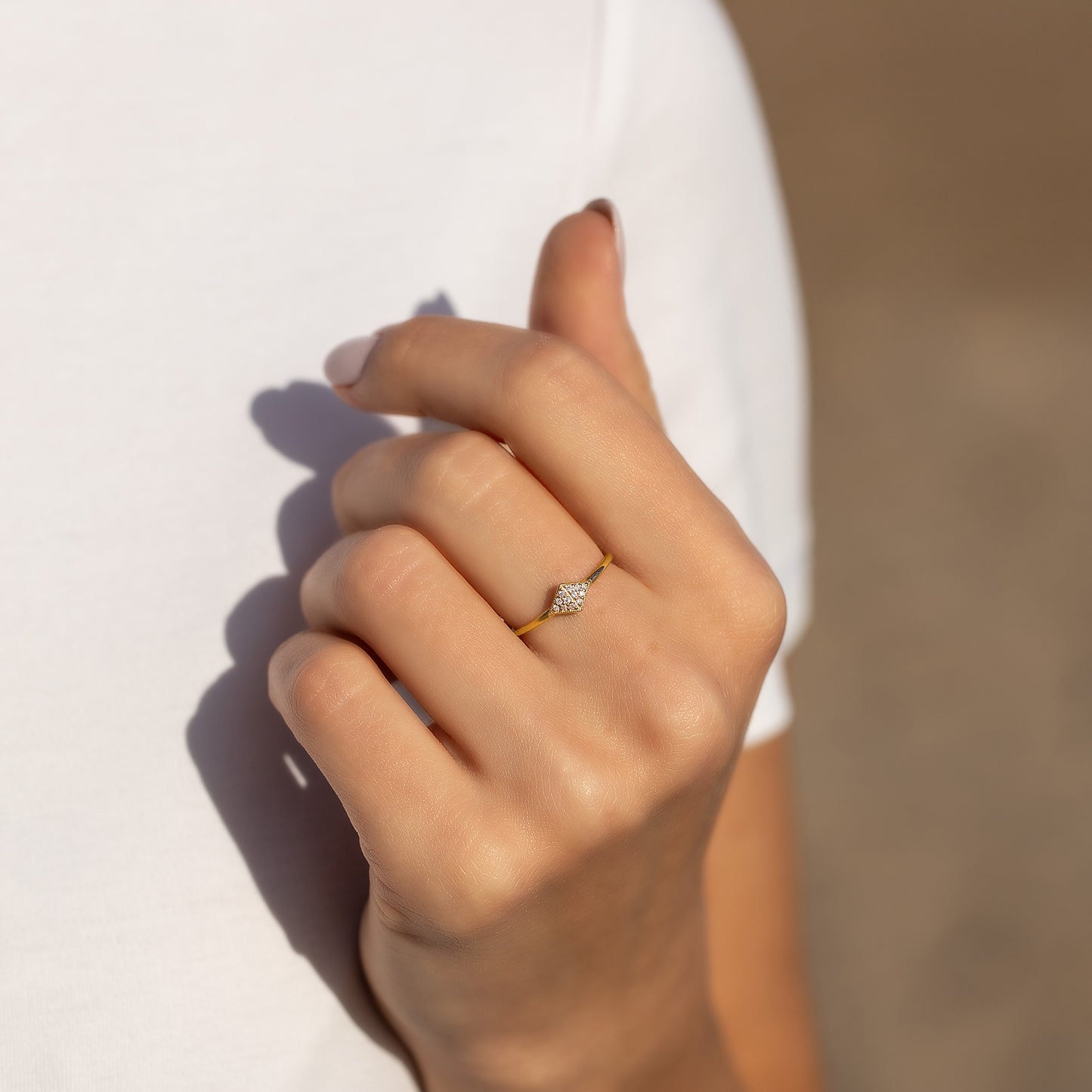 Dainty Geometric 18K Yellow Gold Vermeil Silver CZ Promise Ring for Her