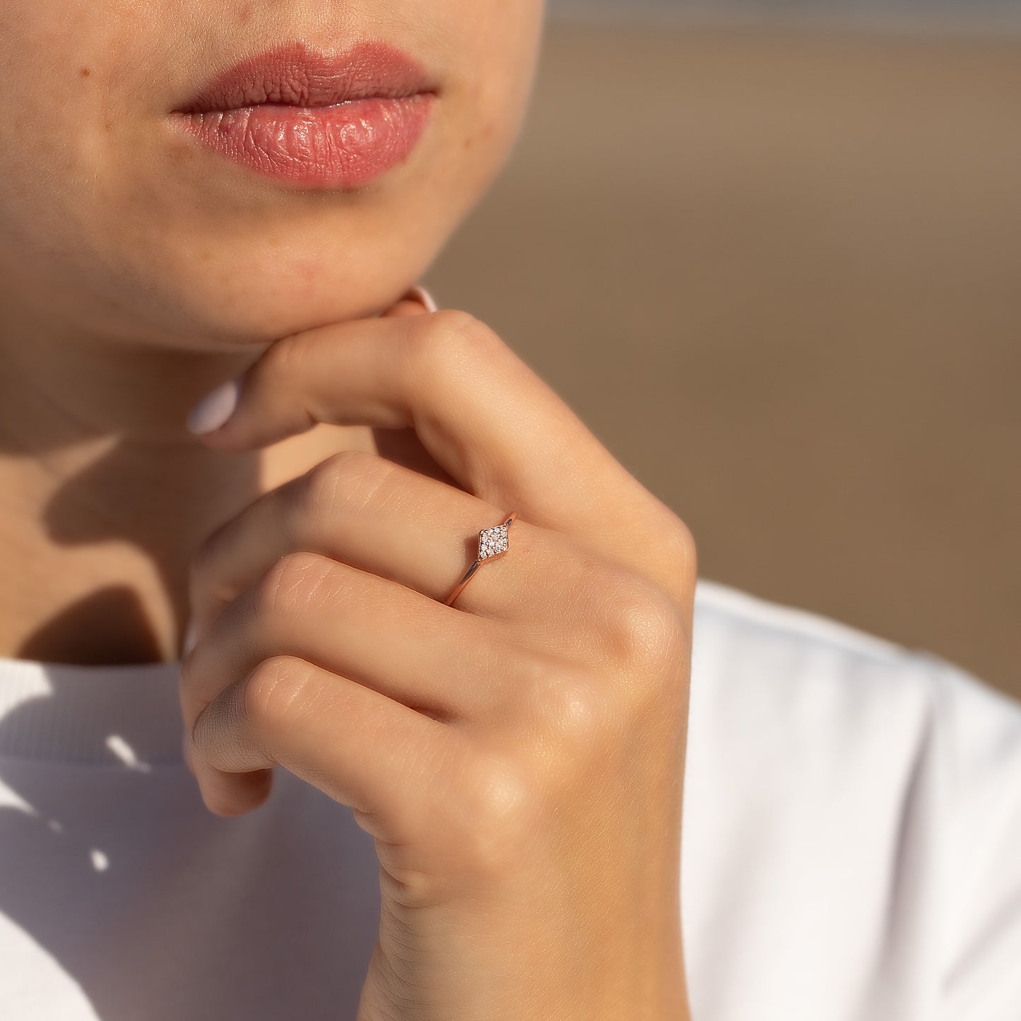 Women Dainty 18k Rose Gold Vermeil Silver CZ Promise Ring for Her