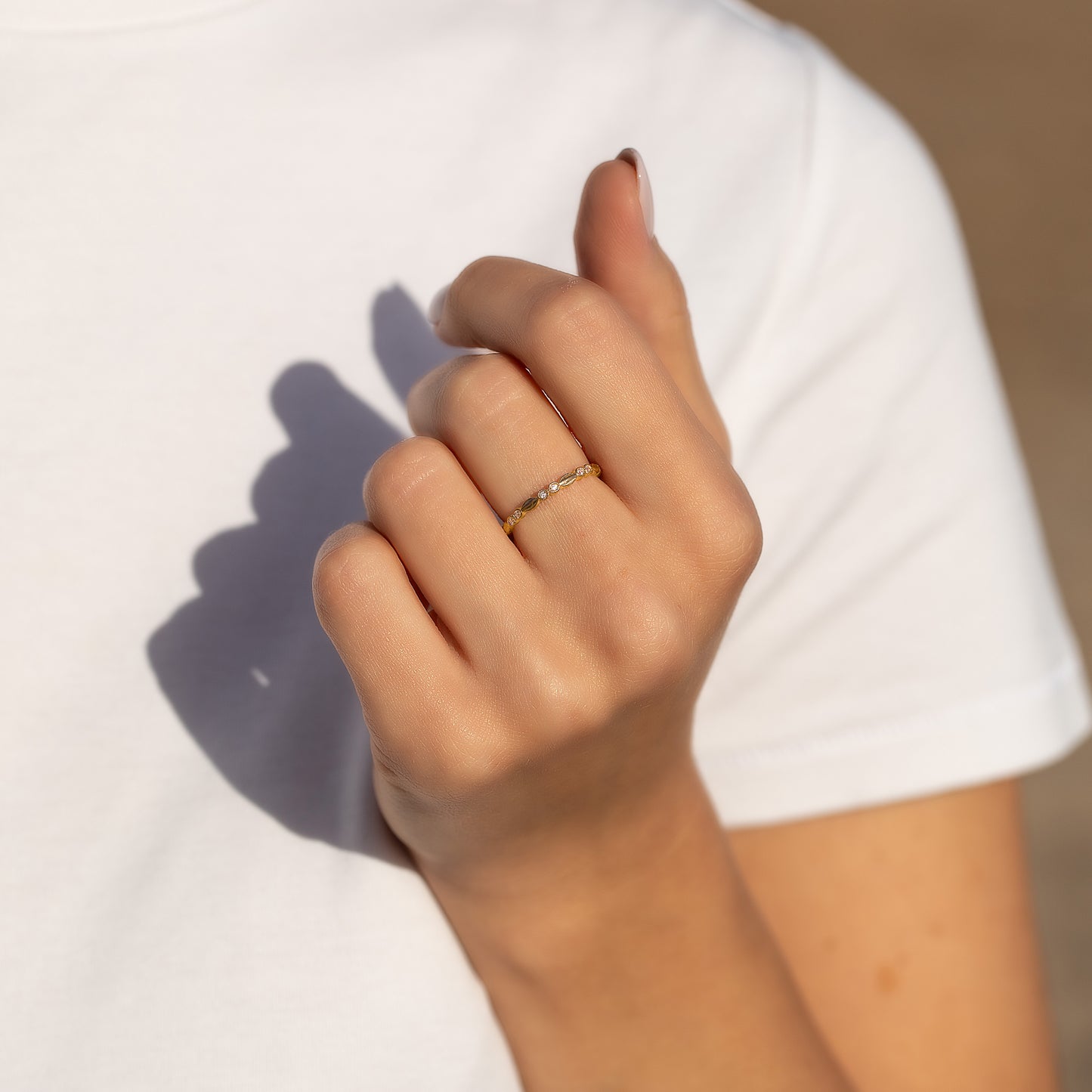 Women Minimalist 18k Yellow Gold Vermeil Silver CZ Promise Ring