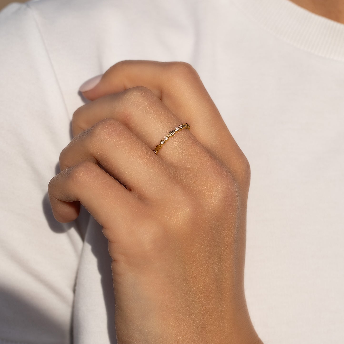 Women Minimalist 18k Yellow Gold Vermeil Silver CZ Promise Ring