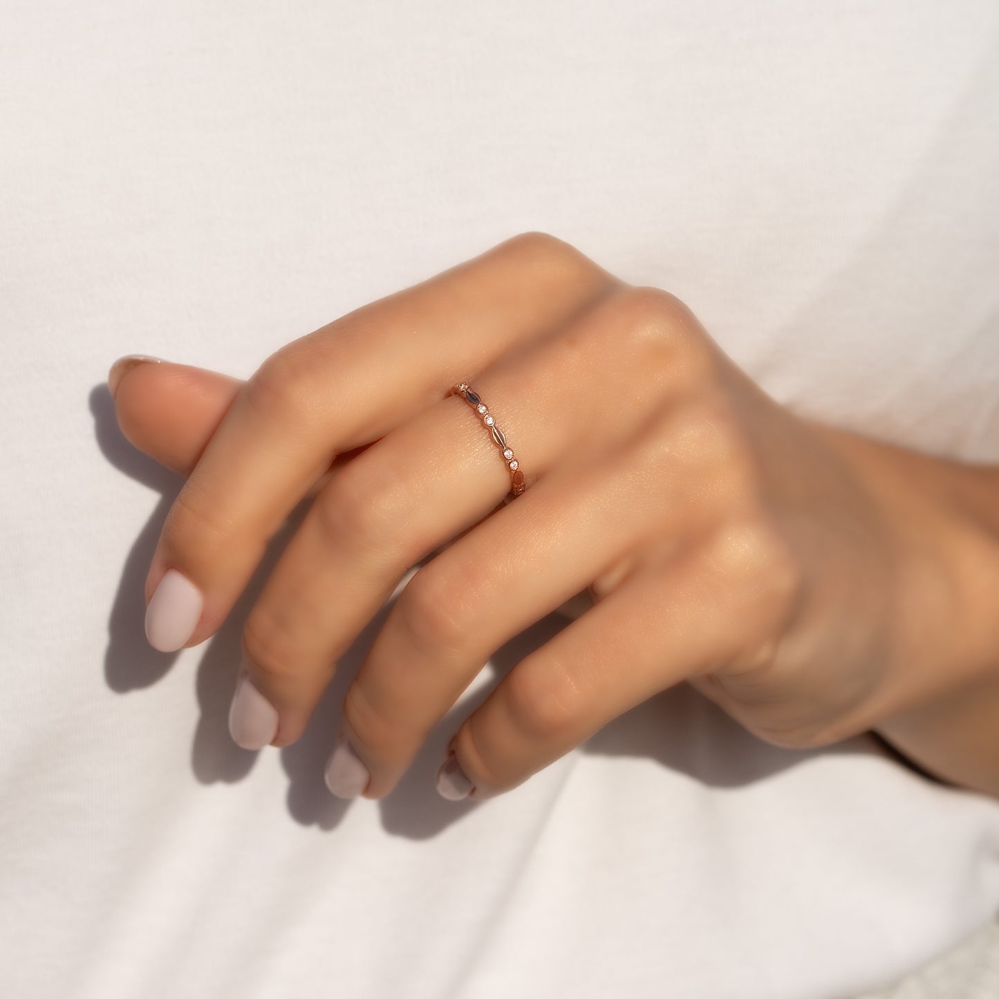 Minimalist Delicate 18k Rose Gold Vermeil Silver CZ Stackable Wedding Band