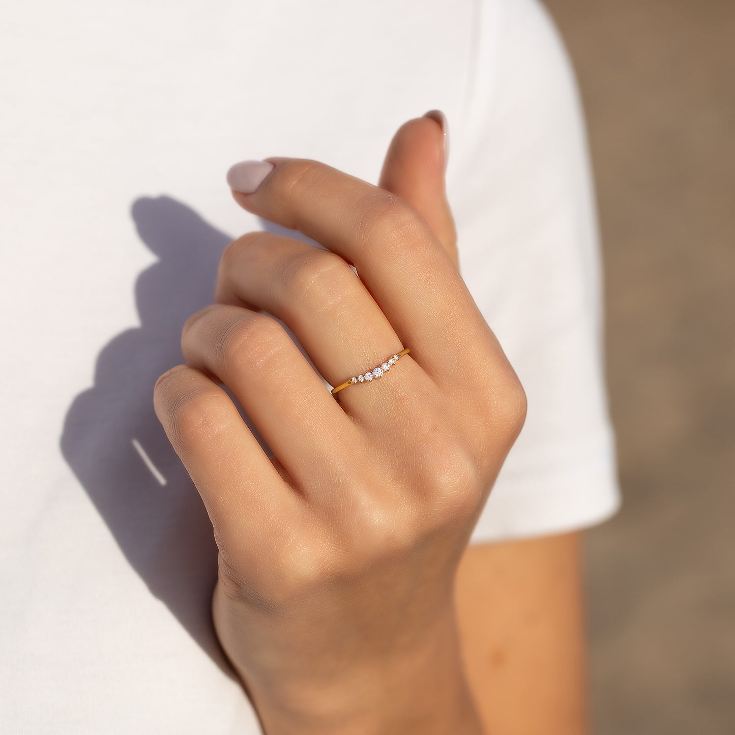 Women Dainty 18K Yellow Gold Vermeil Silver Chevron Wedding Band, Curved Stacking Ring