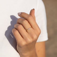 Women Dainty 18K Yellow Gold Vermeil Silver Chevron Wedding Band, Curved Stacking Ring
