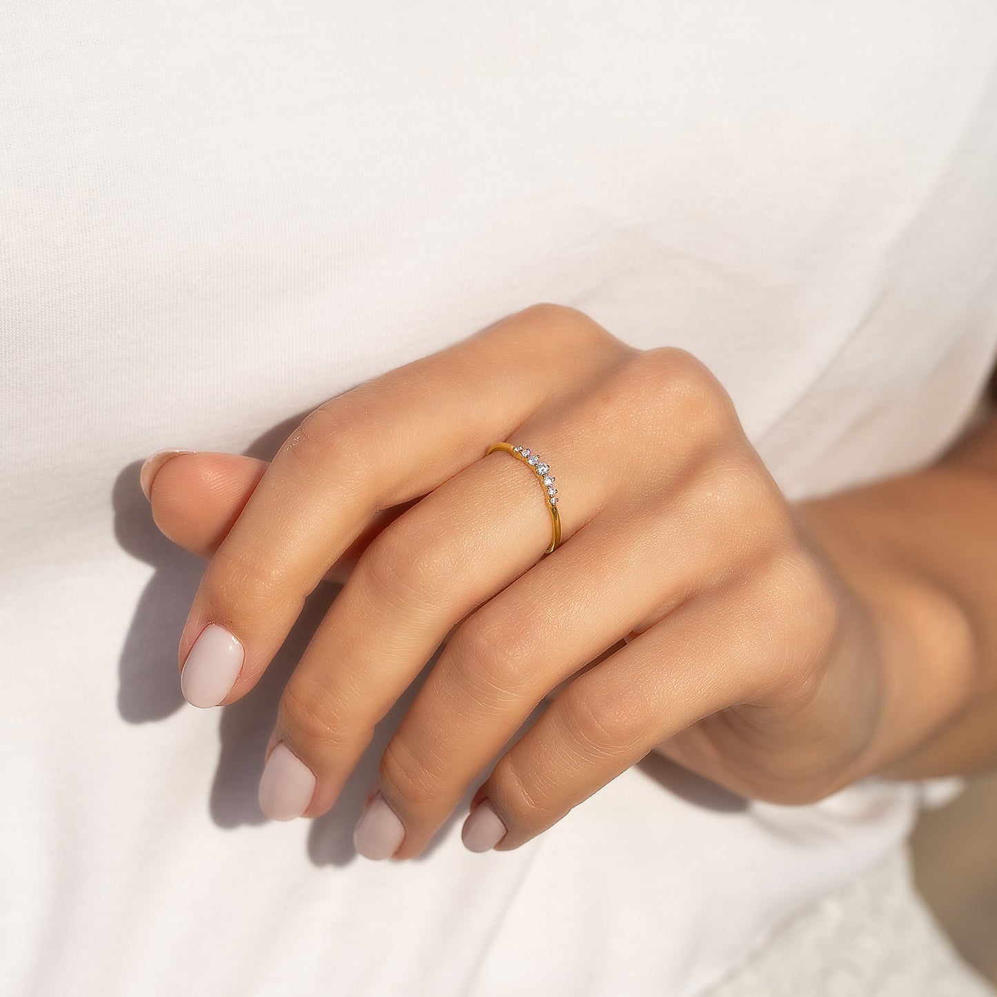 Women Dainty 18K Yellow Gold Vermeil Silver Chevron Wedding Band, Curved Stacking Ring