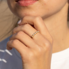 Women Dainty Vintage Style Art Deco 18k Yellow Gold Vermeil CZ Wedding Band