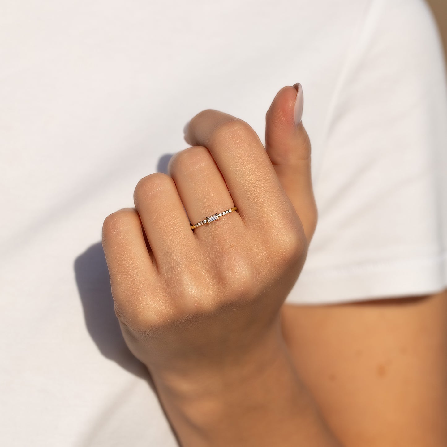 Dainty Minimalist 18k Yellow Gold Vermeil Silver Baguette CZ Promise Ring for Her