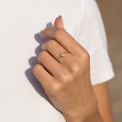 Women Dainty Minimalist 18K Yellow Gold Vermeil Silver CZ Floral Engagement Ring