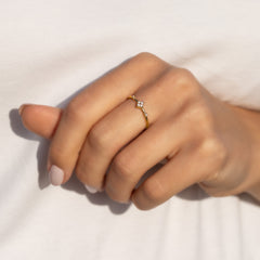 Women Dainty Minimalist 18K Yellow Gold Vermeil Silver CZ Floral Engagement Ring