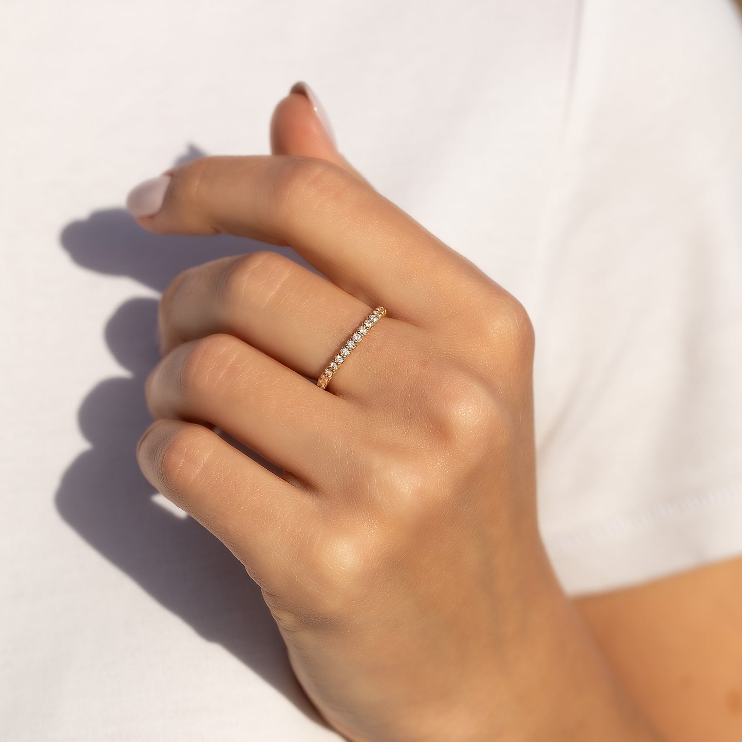 Women Dainty & Elegant 18K Yellow Gold Vermeil Silver Half Eternity Bezel Set CZ Wedding Band