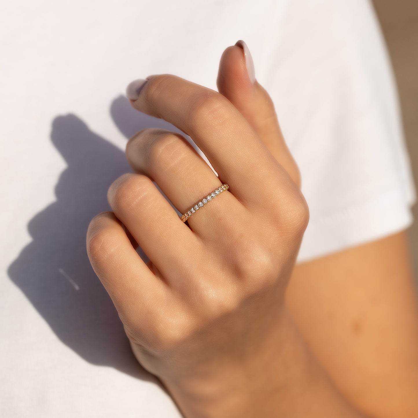 Women Dainty & Elegant 18K Yellow Gold Vermeil Silver Half Eternity Bezel Set CZ Wedding Band