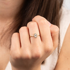 Delicate Halo 18k Yellow Gold Vermeil Oval-Cut Cubic Zirconia Engagement Ring