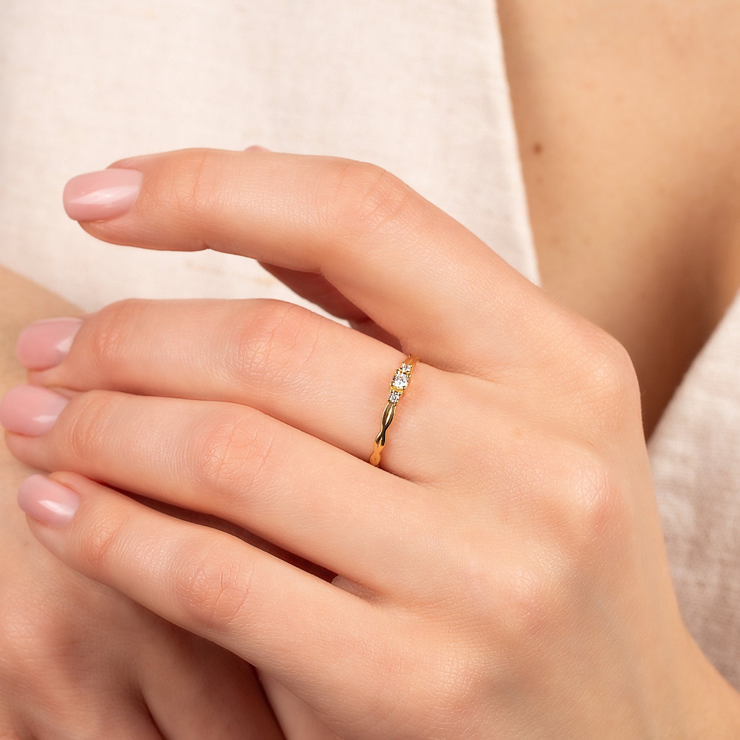 Minimalist and Elegant Twisted Promise 18k Yellow Gold Vermeil Ring