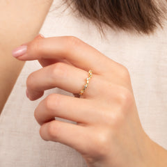 18k Yellow Gold Vermeil Nature Inspired Cubic Zirconia Curved Wedding Ring
