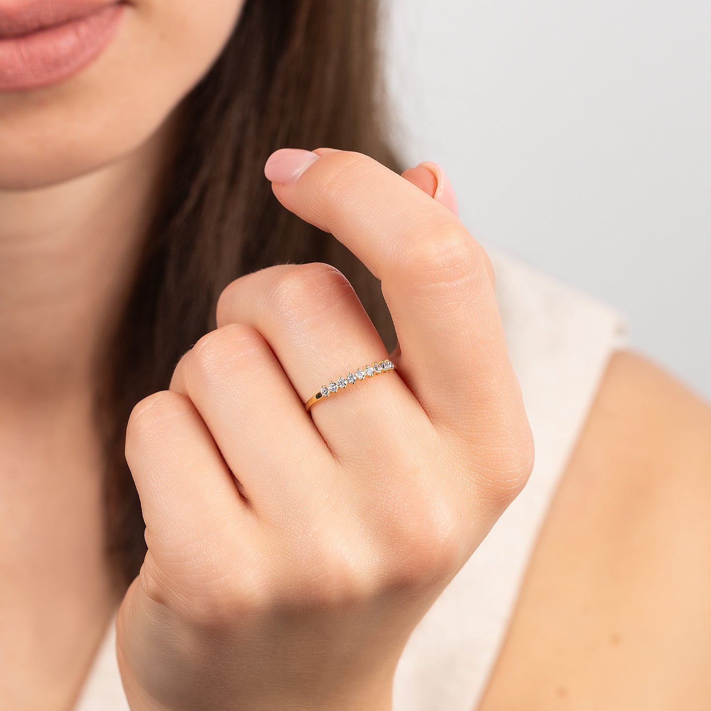Delicate Cubic Zirconia 18k Yellow Gold Vermeil Wedding Band for Her