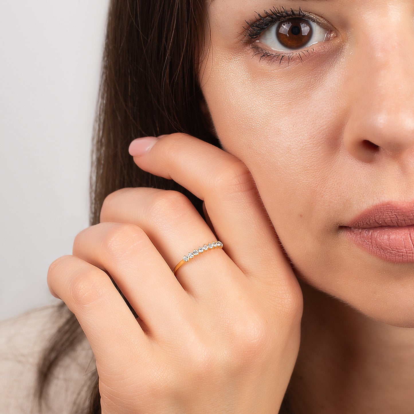 Delicate Cubic Zirconia 18k Yellow Gold Vermeil Wedding Band for Her