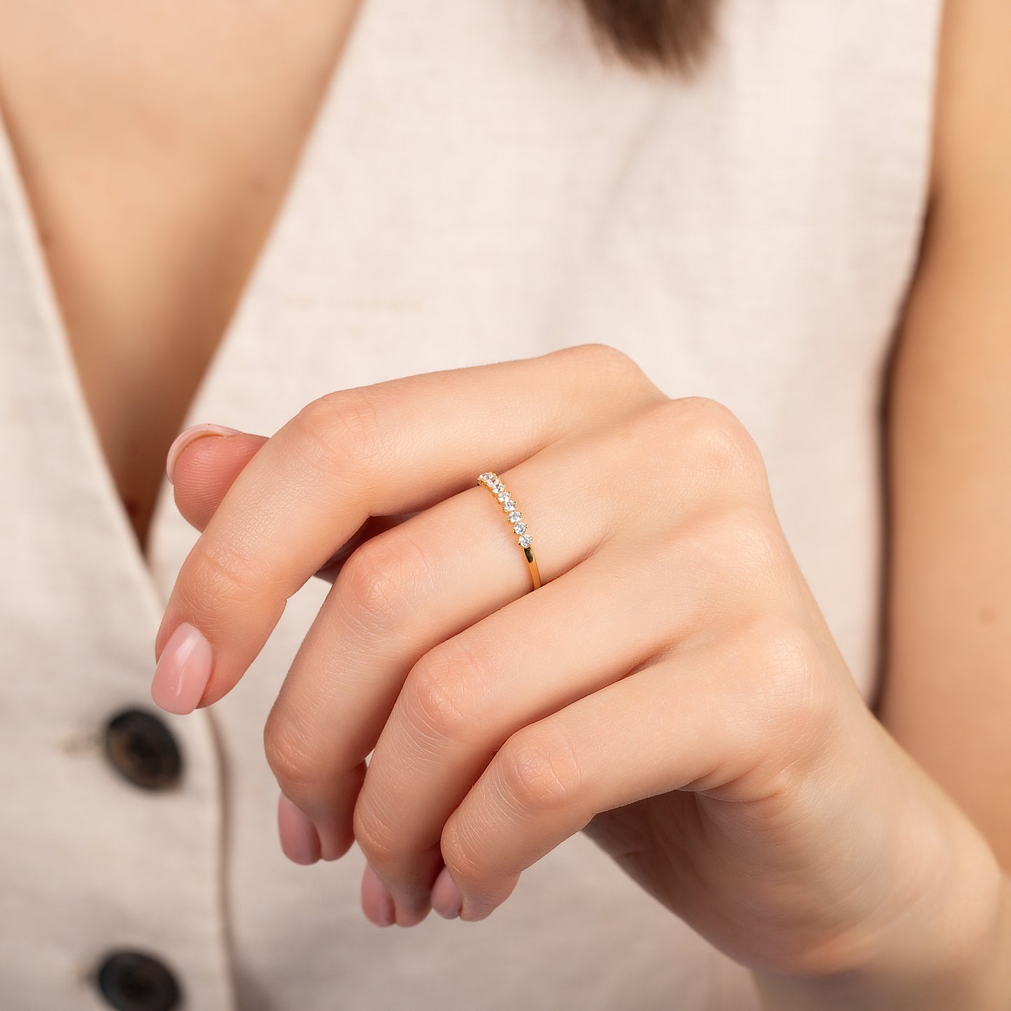 Delicate Cubic Zirconia 18k Yellow Gold Vermeil Wedding Band for Her